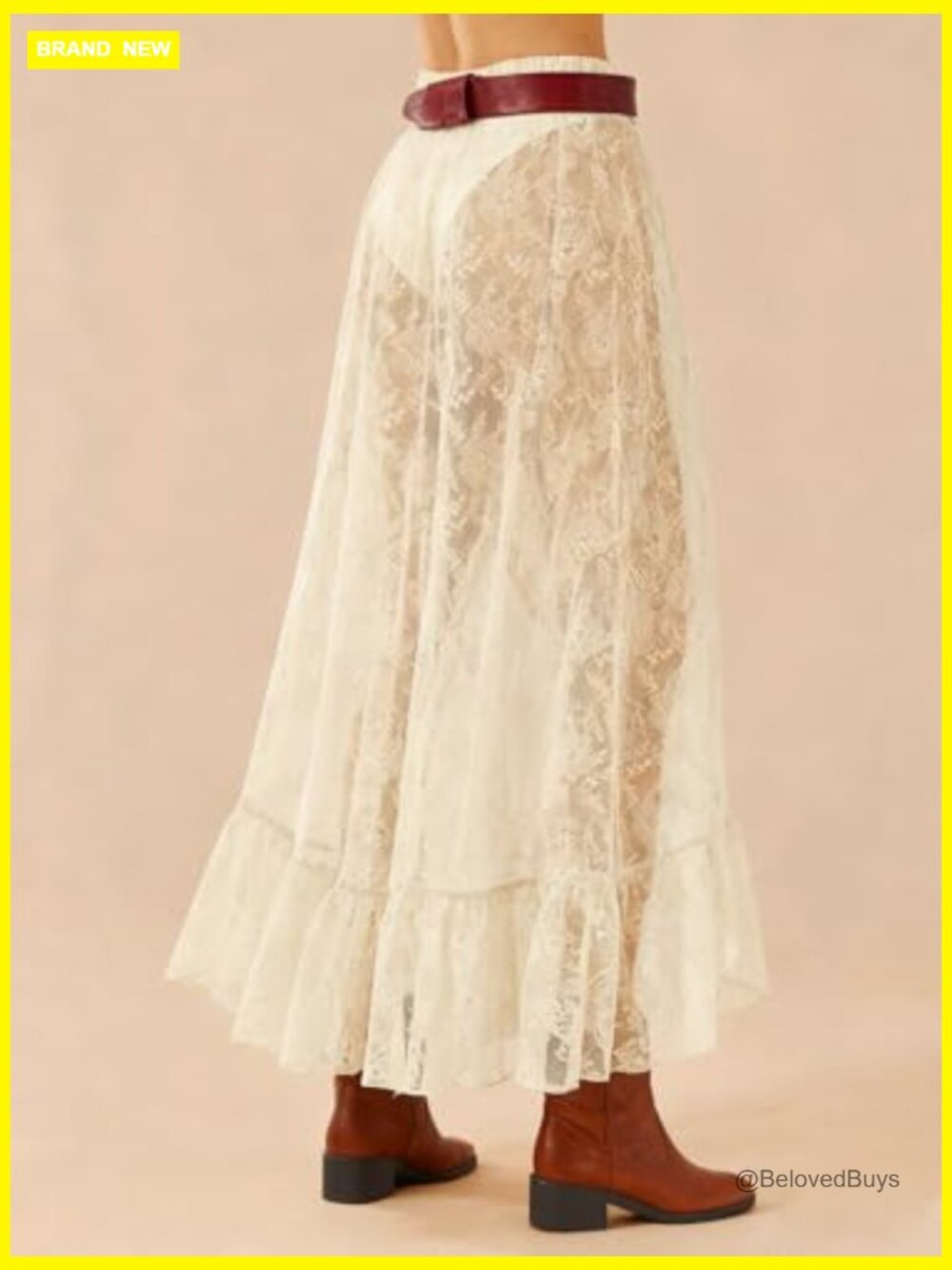 Lace High Low Maxi Skirt Y2K Beach Cover-up Sheer Asymmetrical Long - Picture 4 of 7
